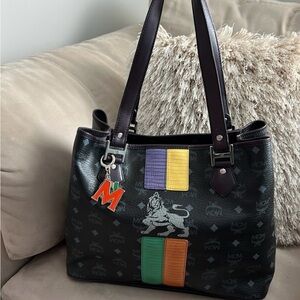 MCM Lion Princess Tote/Shoulder Bag with Multicolor Panels